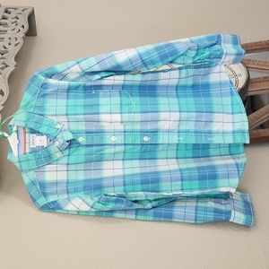 Carters Aqua Blue Plaid Button Down (boys 7)